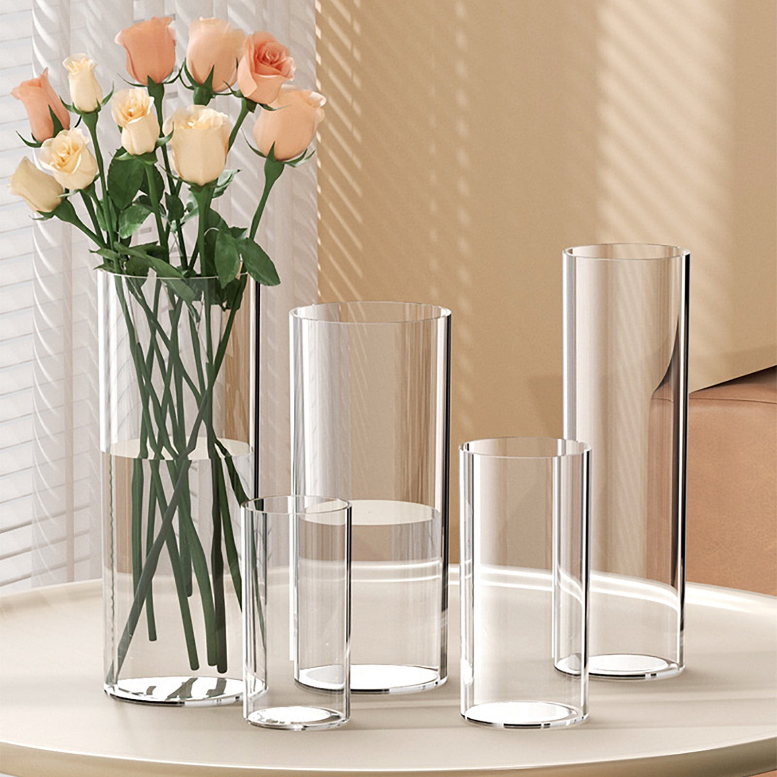 Plastic Cylinder Vases, Transparent Cylindrical Flower Vases for