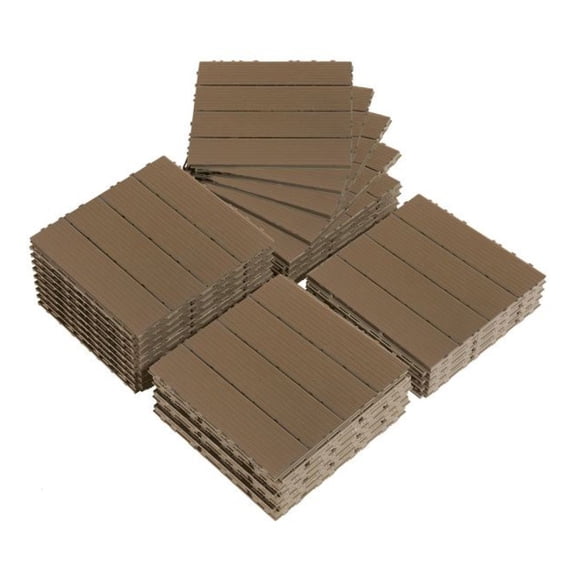 Plastic Deck Tiles 11.4x11.4", 27-Pack Interlocking Flooring - Waterproof Patio Tiles for Outdoor & Indoor Use, Porch, Poolside, Balcony, Backyard - Light Coffee