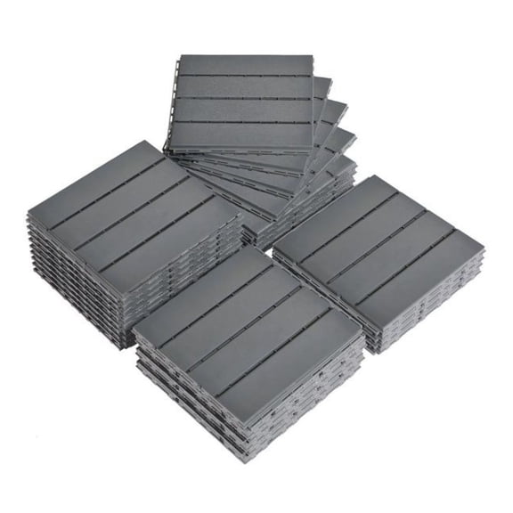 Plastic Deck Tiles 11.8x11.8", 27-Pack - Interlocking Flooring for Patio, Porch, Poolside, Balcony & Backyard - Waterproof, Durable, Dark Grey