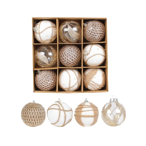 Plastic Decorative Balls White 9Pcs 8cm Shatterproof Christmas Ball Ornaments Set 4 Painting Styles Champagne Gold MultiColor Plastic Hanging Decor for Xmas Tree & Party JASKFLY