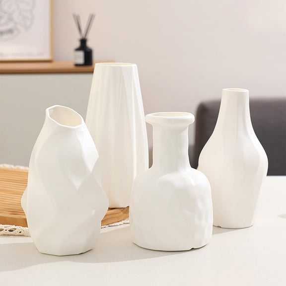 Plastic Decorative Bottles 1Pcs White Plastic Vase with Ceramic Appearance Non-Fragile Tabletop Decoration for Home Wedding or Dining Table 3.2x3.2x6.3" JASKFLY