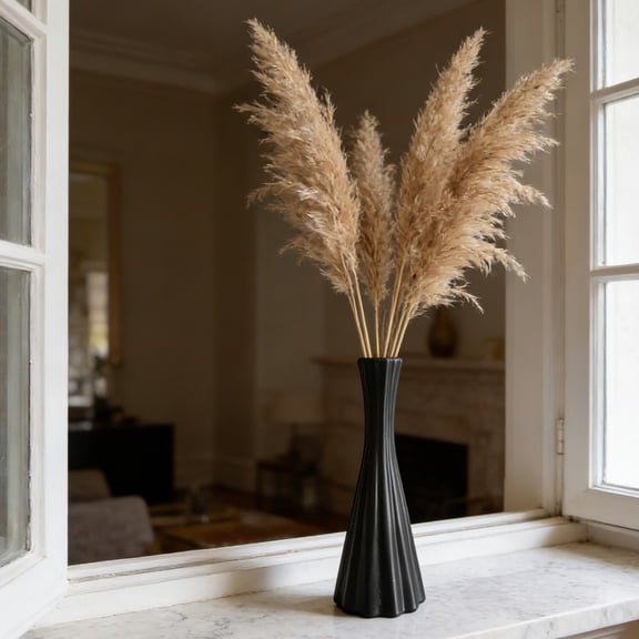 Plastic Decorative Vase for Dried Flowers, Plants & Pampas | Slim Home Tabletop Ornament 10.1in, Black