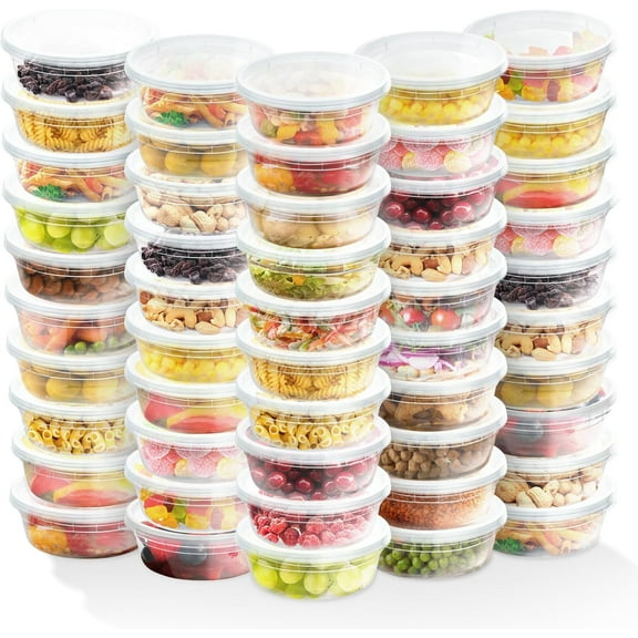 Plastic Deli Containers with Lids (8oz 50 Sets) - Clear Plastic Containers with Airtight Lids - Great for Your Slime Kit, Food - BPA Free | Leakproof - Microwaveable & Freezer Safe