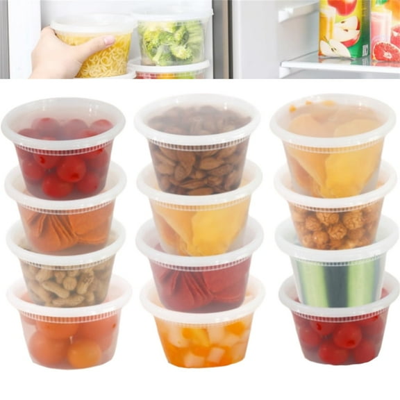 Plastic Deli Containers with Tight Lids,12 Pack Leakproof Takeout Box,Disposable Food Storage Containers,Stackable Meal Prep Box,Round Non-Spill Soup Bowls,for Home Kitchen Freezer 16 oz