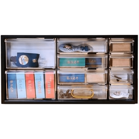 Plastic Desk Drawer Organizer w/10 Drawers, Clear Small Parts Storage w/Drawers, Arts, Craft, Medicine Vitamin, Teacher Toolbox, Stationary, Accessories, Dust-proof, Black A9-5244-BK