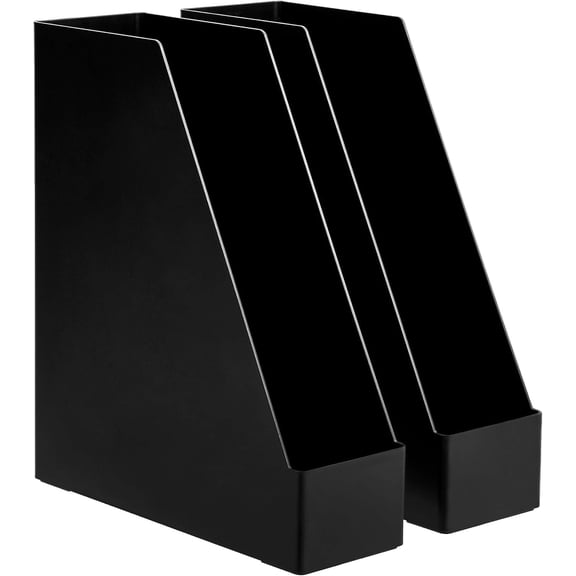 Plastic Desk Organizer Magazine Rack and File Holder, 2-Pack, Vertical Document Storage Organizer for Office, Home, Books, Papers and Files, Black