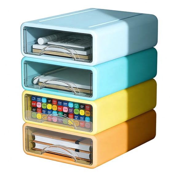 Plastic Desktop Drawer Organizer, Small 4-Tier Stackable Storage Drawers, Mini Desk Organizer for Office Stationery Makeup Vanity Supplies