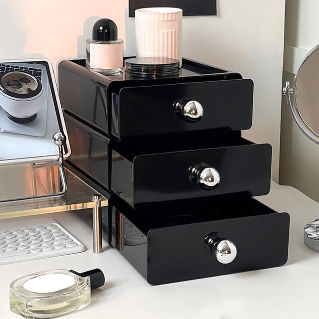 Plastic Desktop Drawer Organizer Storage Box with Smooth Sliding Drawers for Office Supplies, Cosmetics, and Desk Accessories to Declutter Workspace FAJHHA | Black