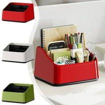 Plastic Desktop Storage Box, 4 Compartment Organizer for Stationery Cosmetics Office Supplies, White Red Green, 17.3x15x10.5cm, Space Saving Stylish Durable, Home Office Desk Organizer