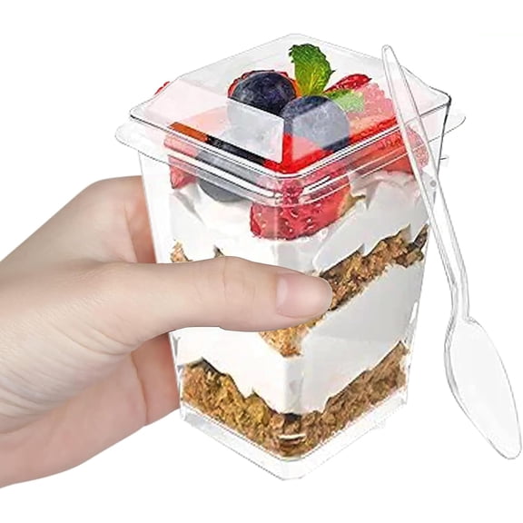 Plastic Dessert Cups with Lids, Yogurt Parfait/Appetizer Cup with Lids for Party, Mini Dessert Cups with Spoons Dessert Shooter Cups for Pudding, Fruit and Ice Cream