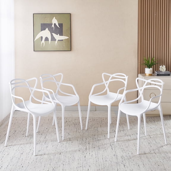 Plastic Dining Chairs 4PCS, Modern Stackable Seats with Metal Legs, Easy Clean