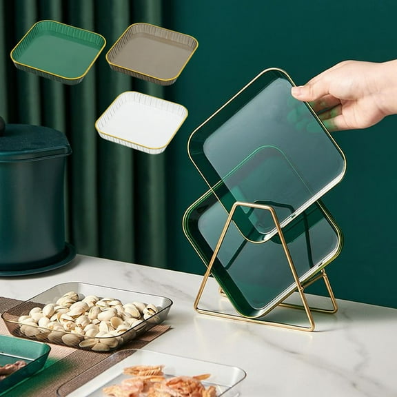 Plastic Dinner Plate Set 3 Colors | Stackable PET Plates with Metal Stand | Dishwasher Safe, 15.2cm Round Snack & Fruit Dishes, Modern Kitchen Tableware, Durable, Space Saving Design