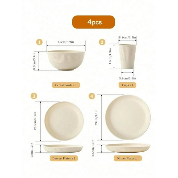 Plastic Dinnerware Set,  Reusable Cup, Plate And Bowl Set, Suitable For Camper, Camping, Picnic, Dormitory, Beige