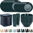 Plastic Dinnerware Sets 32 Piece Service for 8 Portable Organizer Reusable Plates and Bowls