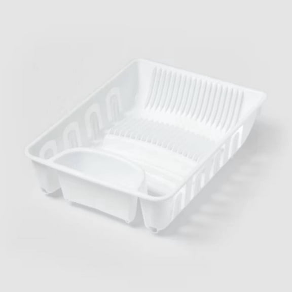 Plastic Dish Drainer White -Freestanding Polypropylene Dish Drying Rack, Hand Wash, 17.4" Depth