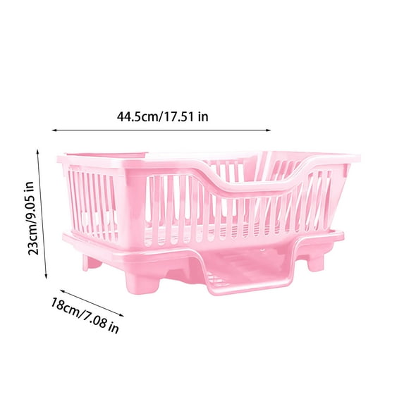 Plastic Dish Drying Rack Dish Draining Rack with Drainboard Kitchen Tableware Drying Basket with Cutlery Holder for Kitchen Counter, Pink