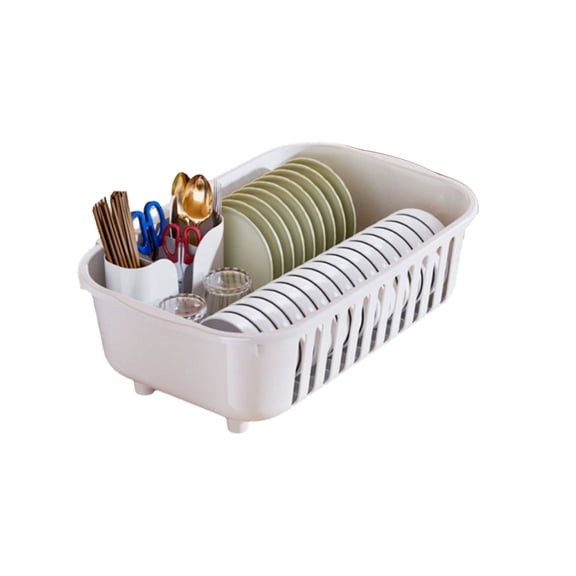 Plastic Dish Drying Rack, Dish Drying Rack for Kitchen Counter Drainer with Drainboard Large Capacity Dish Rack Organizer Utensil Holder Plate Bowl Storage Basket Countertop Draining, White