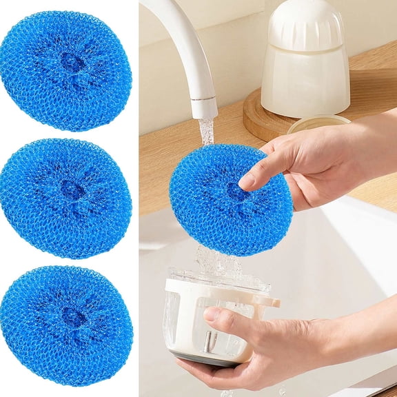 Plastic Dish Scrubbers, Non-Scratch Cleaning Balls, Woven Pet Fiber Scourers, Reusable Kitchen Cookware Cleaner for Pots Pans Dishes, 3 Pack 1 Set