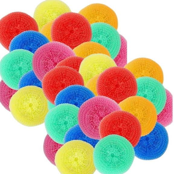 Plastic Dish Scrubbers for Dishes, Non Scratch Scrubbers for Kitchen, Mesh Scouring Dish Pads , Pot Round Scrubber Scouring Pad,30Pack,Mixed Color