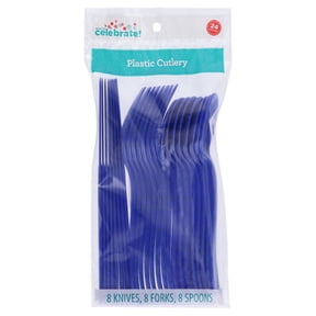 Plastic Disposable Cutlery Set, Electric Blue, 24 Pieces, by Way To Celebrate