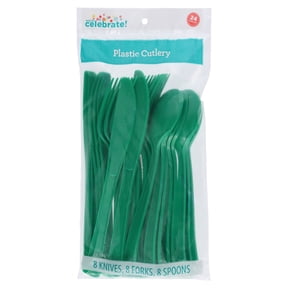 Plastic Disposable Cutlery Set, Green, 24 Pieces, by Way To Celebrate