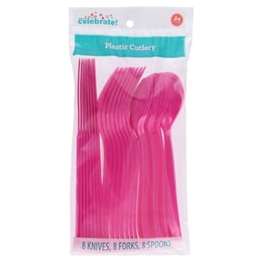 Plastic Disposable Cutlery Set, Neon Pink, 24 Pieces, by Way To Celebrate