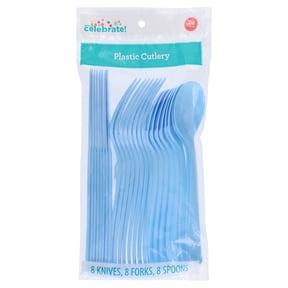 Plastic Disposable Cutlery Set, Powder Blue, 24 Pieces, by Way To Celebrate