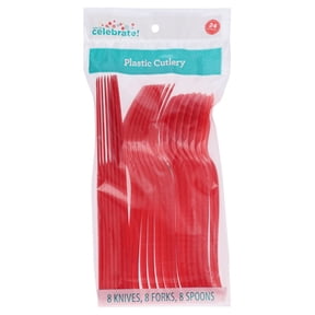 Plastic Disposable Cutlery Set, Red, 24 Pieces, by Way To Celebrate