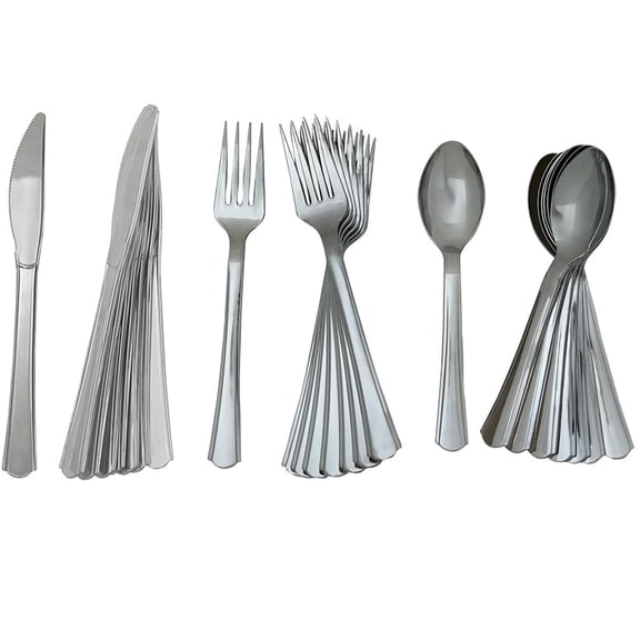 Plastic Disposable Silverware Set of 24 or Serving Utensils Set of 4