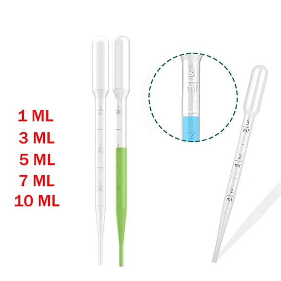 Plastic Disposable Transfer Pipettes, 1/3/5/7/10ml Calibrated Pipette Dropper for Science Laboratory