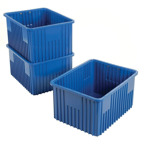 Plastic Dividable Grid Container, 22-1/2"L x 17-1/2"W x 12"H, Blue, Lot of 3