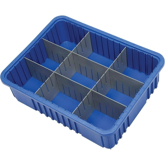 Plastic Dividable Grid Container, 22-1/2"L x 17-1/2"W x 6"H, Blue, Lot of 3