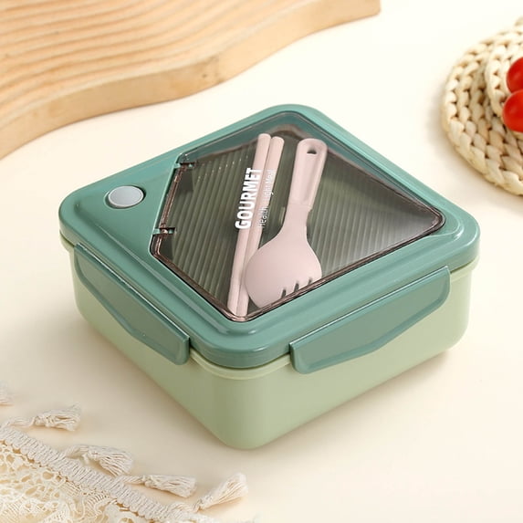 Plastic Divided Bento Box, Microwave Safe Lunch Container with Utensils ...