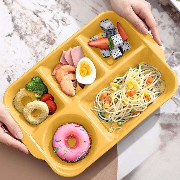 Plastic Divided Plates 5 Compartment Portion Control Tray - Durable Dinnerware, BPA-Free, Microwave & Dishwasher Safe for Adults, Lightweight Stackable
