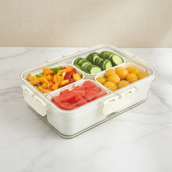 Plastic Divided Serving Tray with Lid and Handle Snack Box Charcuterie Container Portable Snack Platters Organizer for Candy, Fruits, Snacks, Nuts, for Party, Entertaining