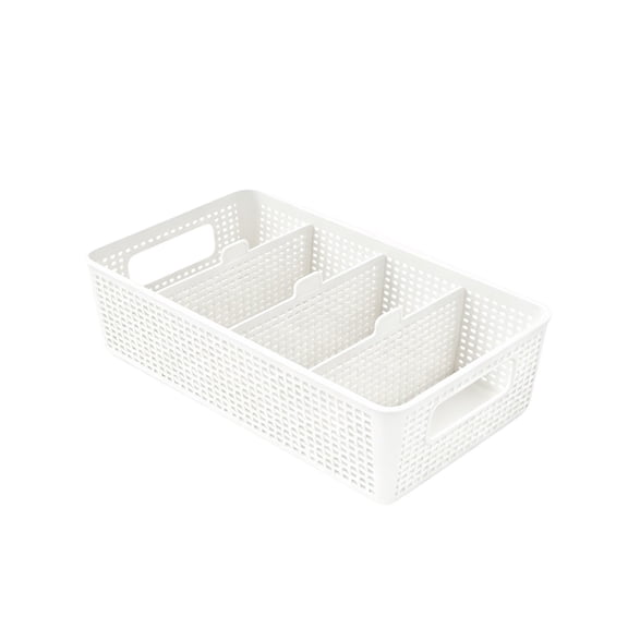 Plastic Divided Storage Basket, Removable Insert Organizer Bin for Bathroom Office, White, 10.87 x 6.14 x 2.95 inch