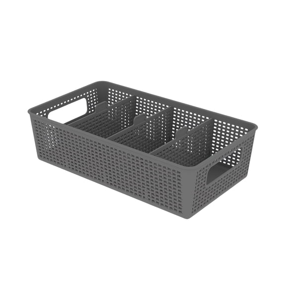 Plastic Divided Storage Basket with Removable Inserts - Multi-Compartment Organizer for Home, Office & Bathroom - Customizable Dividers & Easy-Clean Design Gray