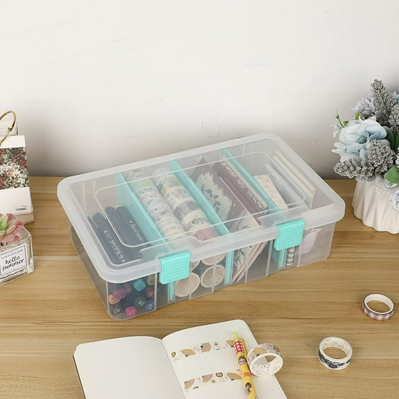 Plastic Dividing Storage Box with 4 Compartments, Adjustable  Organizer, Dog Toys Storage Container, 13.3x8.1x3.4 Inches