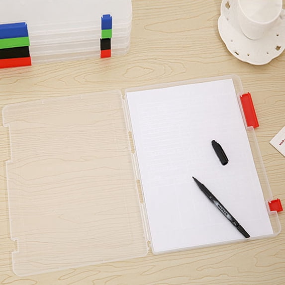 Plastic Document Filing Case A4 Transparent Storage Box for Office and Home Use, Clear Paper Organizer for Sorting Reports and Essential Files, Sturdy Desktop Holder, Red