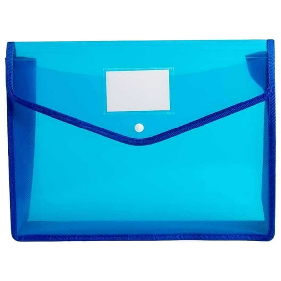 Plastic Document Holder Envelope with Snap Button, Legal Size File Folder Organizer for Certificates, Papers, School Office Supplies, Transparent Portfolio Blue