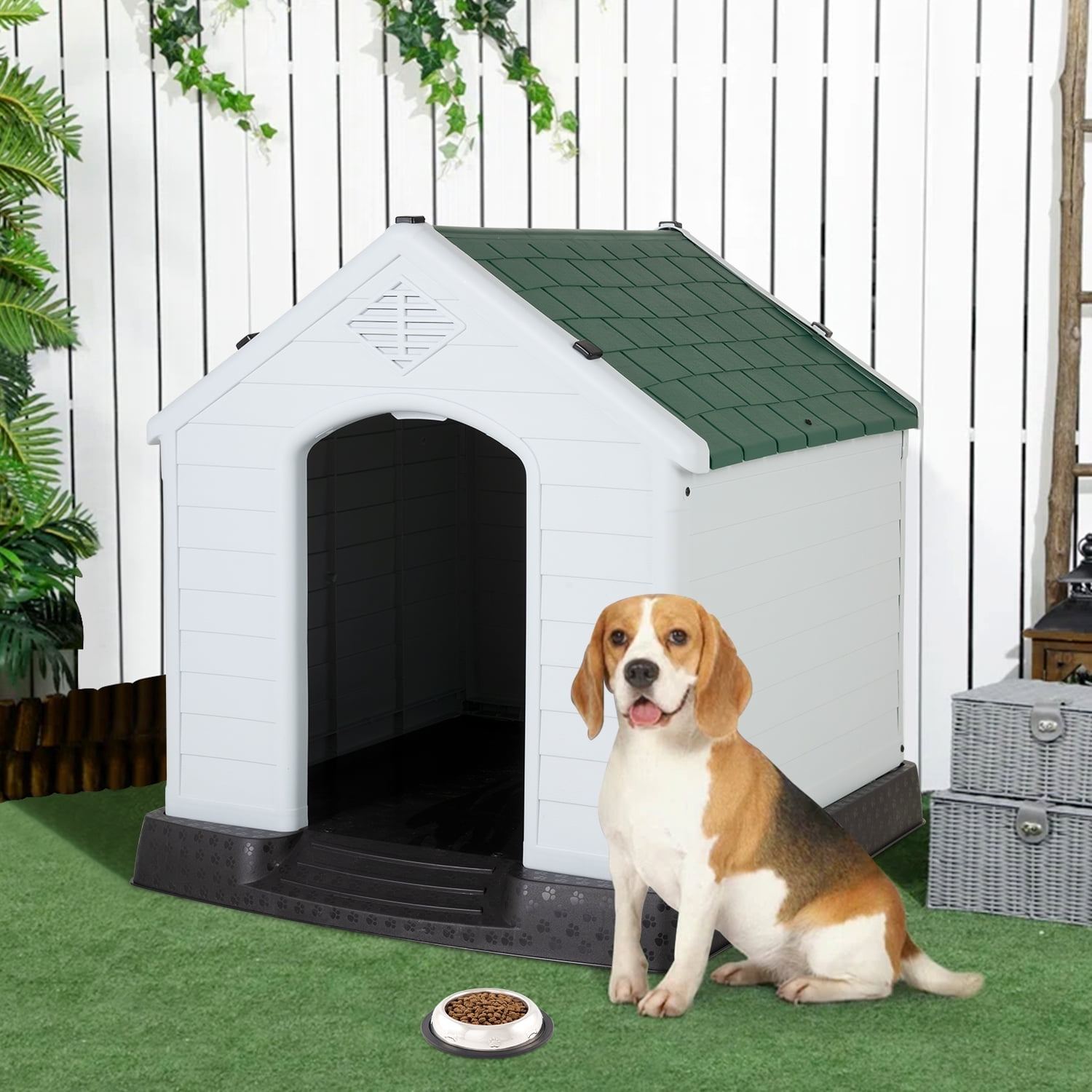 Plastic Dog House 28 inch Indoor Outdoor Dog Houses with Elevated Floor