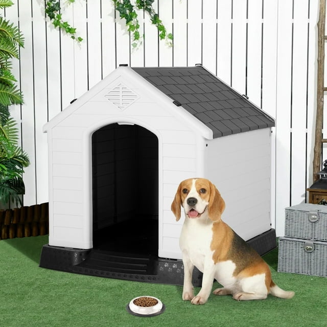 Plastic Dog House 28 inch Indoor Outdoor Dog Houses with Elevated Floor