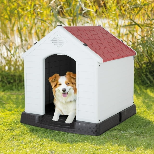 Plastic Dog House 28 inch Indoor Outdoor Dog Houses with Elevated Floor