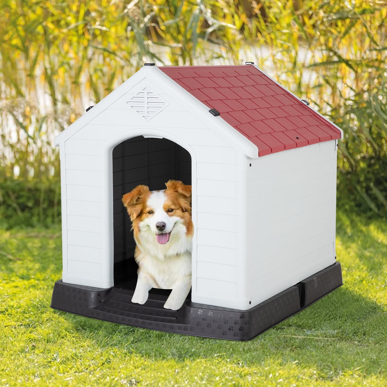 Plastic Dog House 28 inch Indoor Outdoor Dog Houses with Elevated Floor