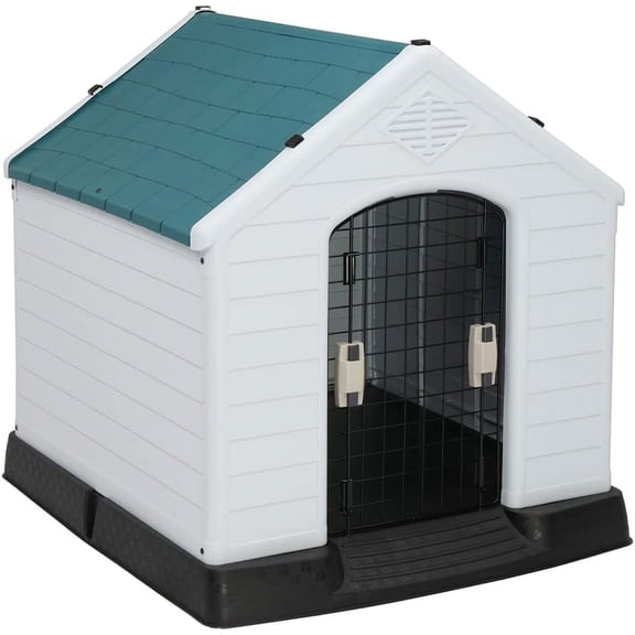 Plastic Dog House, Pet Dog Kennel Water Resistant for Small Medium Sized Dogs with Door, Indoor & Outdoor Use (28" H)