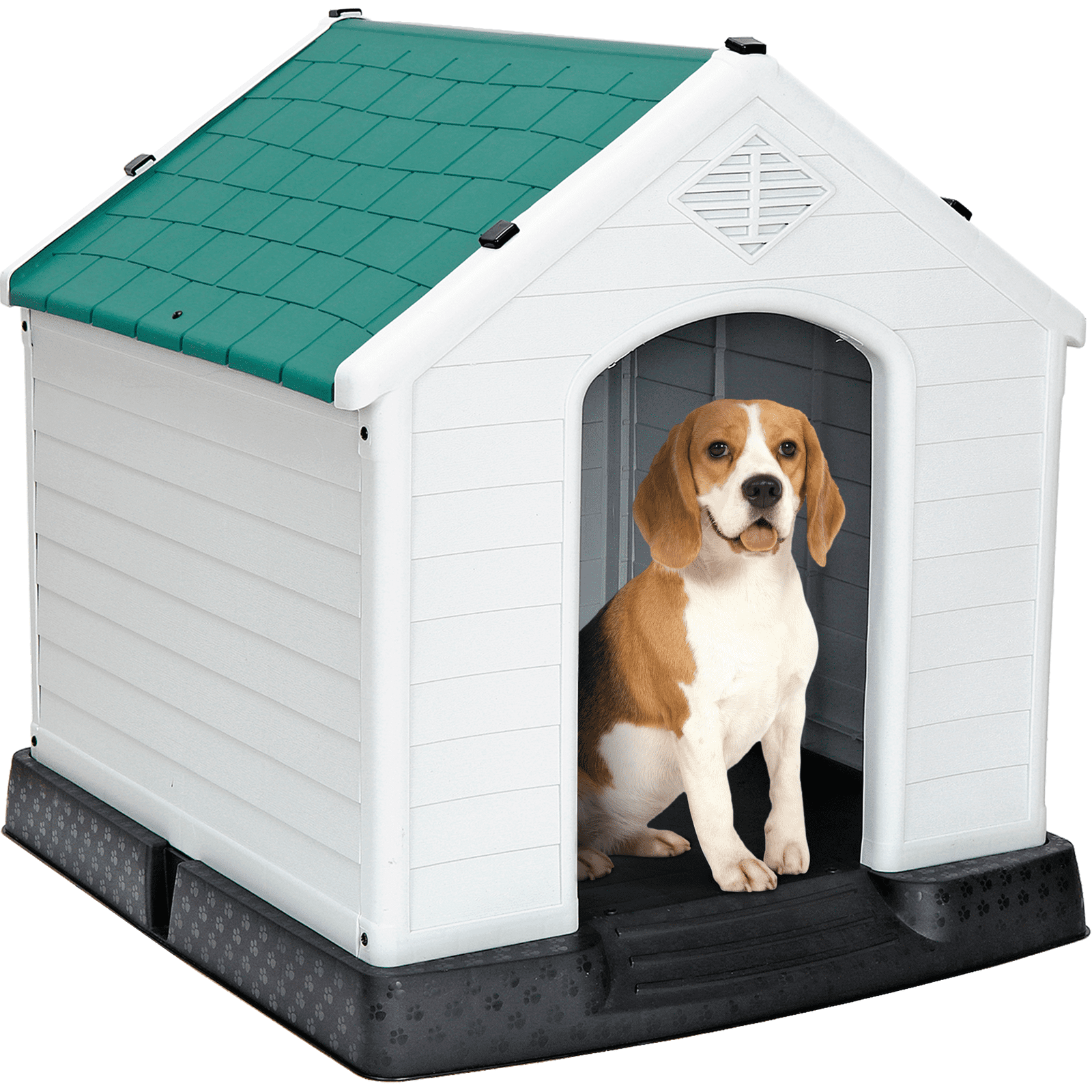 Plastic Dog House - Waterproof Dog Kennel with Air Vents and Elevated Floor All Weather Indoor Outdoor Insulated Doghouse Puppy Shelter, Easy to Assemble