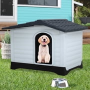 Plastic Dog House for Small Medium Dogs, 26 inch High Large Doghouse Indoor Outdoor Durable Waterproof Pet House with Base Support for Winter