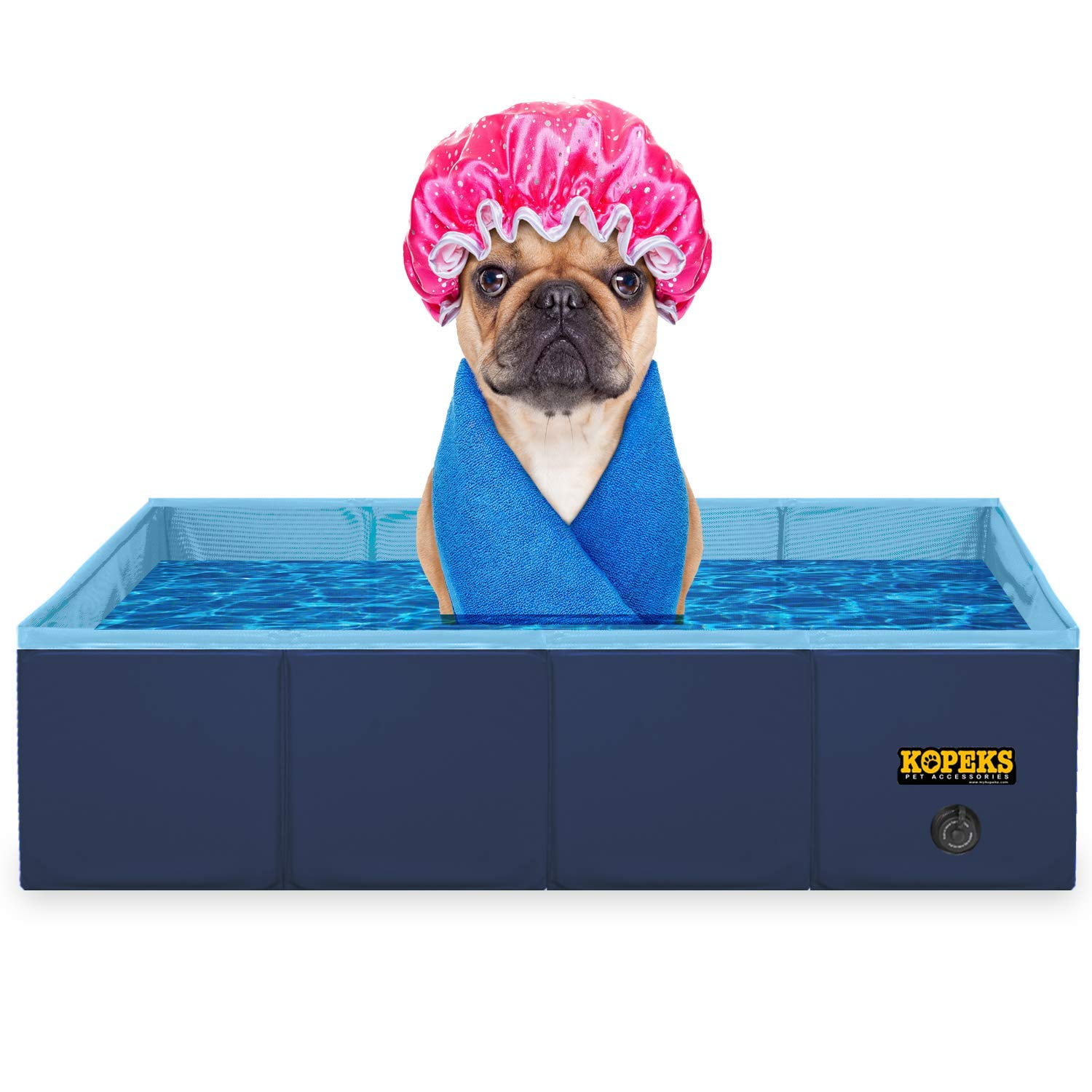 Plastic Dog Pool 37" x 24" Inches Rectangular Foldable Portable Outdoor Grooming Kiddie Pool For Dogs Blue - Medium