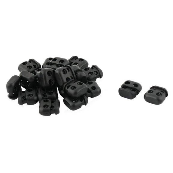 Plastic Double Hole Toggle Coat Drawstring Cord Adjustive Lock Black 20 Pcs