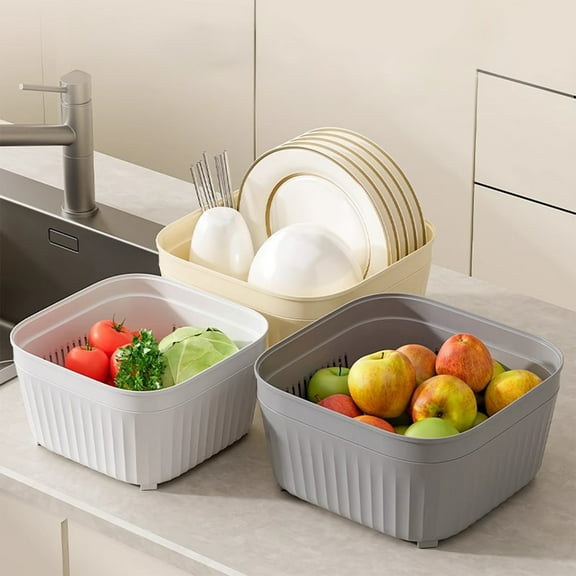 Plastic Drain Basket 1-Piece Yellow Plastic Kitchen Organizer Basket Food Safe Vegetable Drainer and Storage Container Easy Clean Multi-Purpose Use Rkxzt